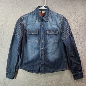 kilogram Denim Jeans Shirt‎ Women Medium Snap Button Detailed Sleeve Blue